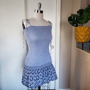 Embroidered Shirred Mini Dress Size Medium!